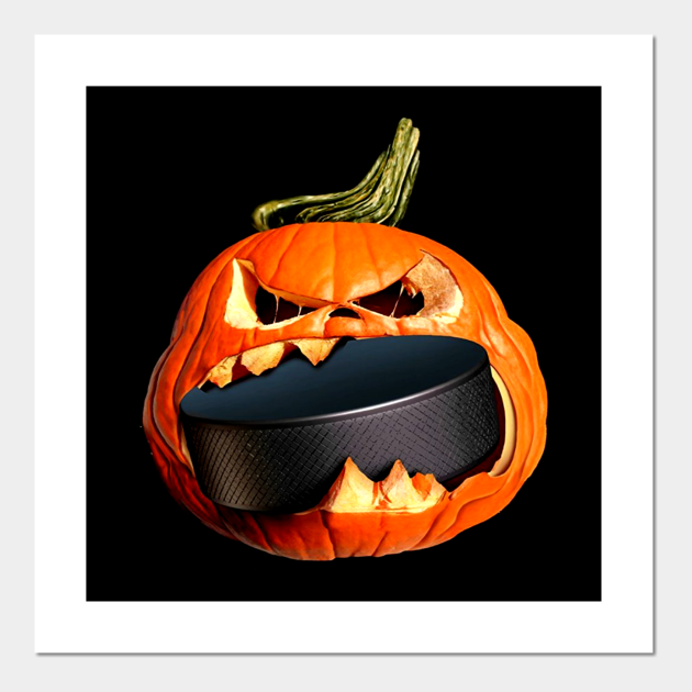 Halloween Hockey Pumpkin Eating a Puck Halloween Hockey Pumpkin